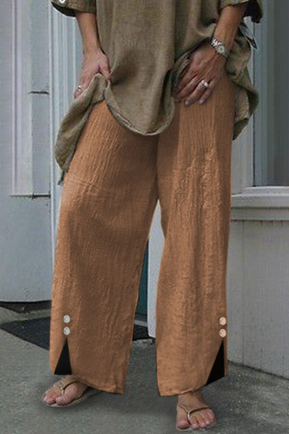 Pantalones casuales de color liso con botones y parches lisos, rectos y de pierna ancha (6 colores)