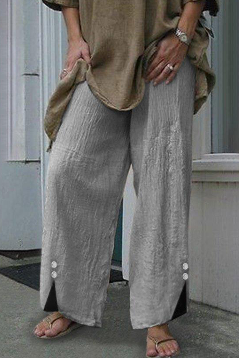 Pantalones casuales de color liso con botones y parches lisos, rectos y de pierna ancha (6 colores)