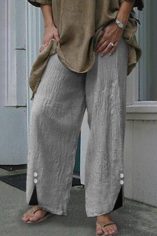 Pantalones casuales de color liso con botones y parches lisos, rectos y de pierna ancha (6 colores)