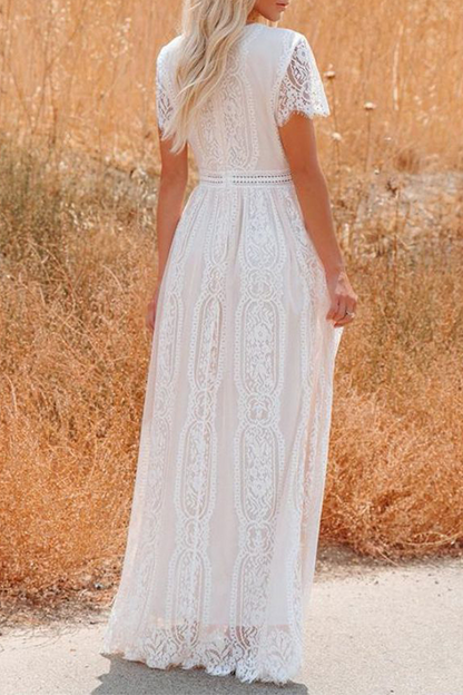 Vestidos elegantes de moda con encaje sólido y escote en V dividido en forma de A