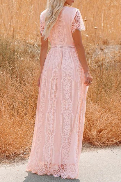 Vestidos elegantes de moda con encaje sólido y escote en V dividido en forma de A