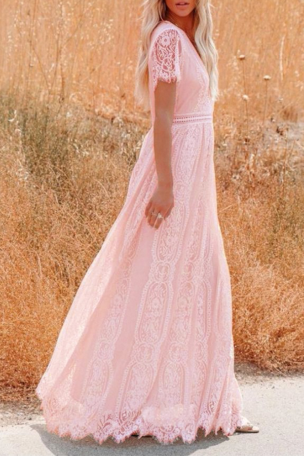 Vestidos elegantes de moda con encaje sólido y escote en V dividido en forma de A