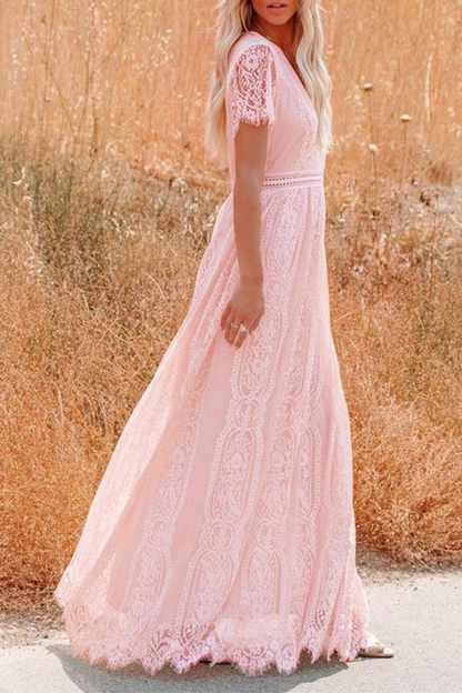 Vestidos elegantes de moda con encaje sólido y escote en V dividido en forma de A