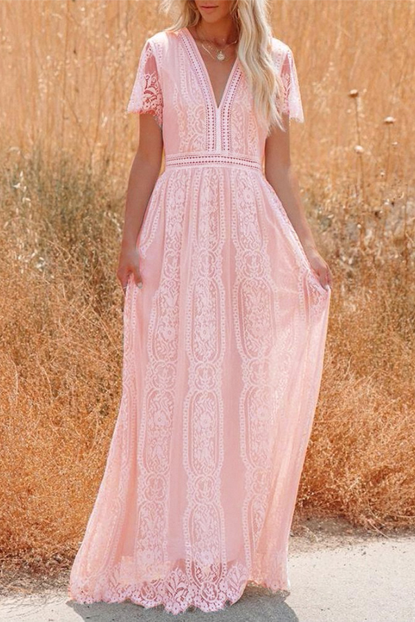 Vestidos elegantes de moda con encaje sólido y escote en V dividido en forma de A