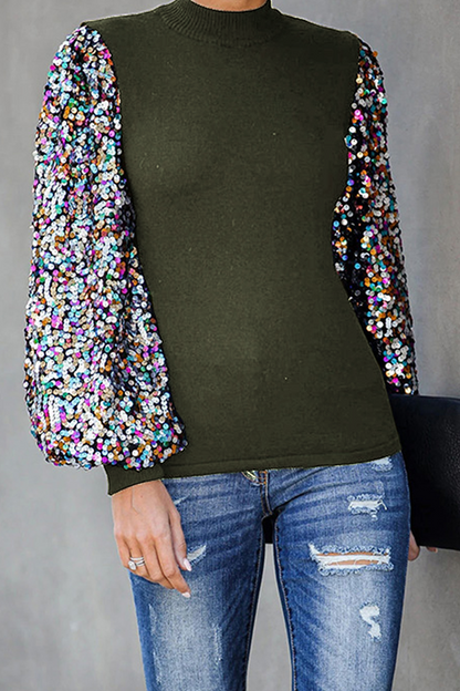 Tops casuales de moda con cuello alto y lentejuelas de patchwork (6 colores)