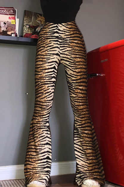 Fashion Street Animal Print Leopard Patchwork Basic Boot Cut High Waist Full Print Bottoms