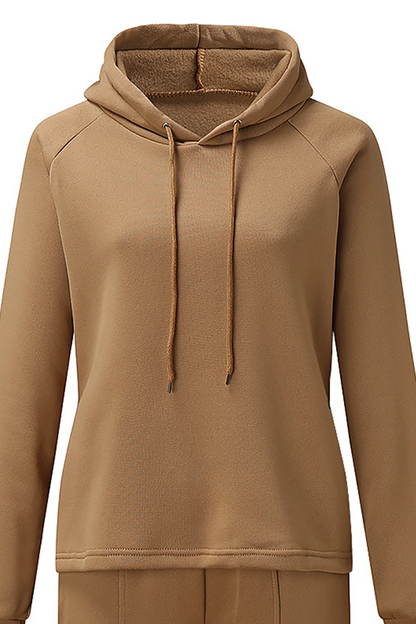 Conjunto deportivo de dos piezas con capucha, cuello alto, manga larga y parches sólidos (5 colores)
