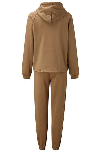 Conjunto deportivo de dos piezas con capucha, cuello alto, manga larga y parches sólidos (5 colores)