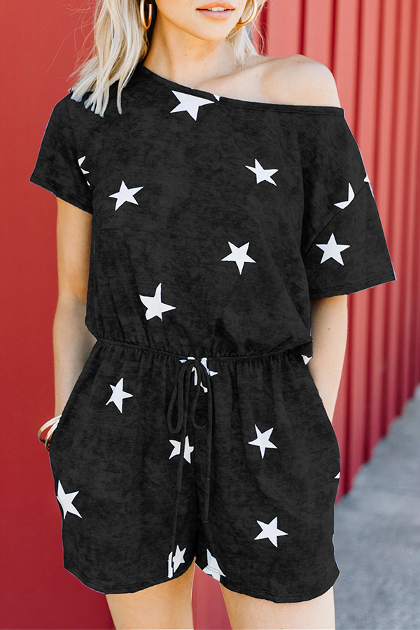 Mono informal de calle con cuello redondo y frenillo de bolsillo de las estrellas