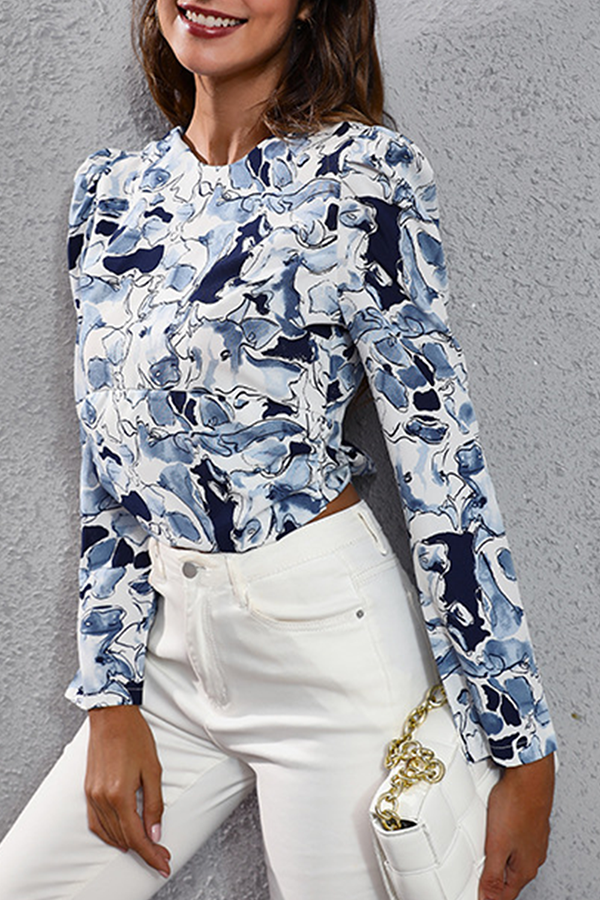 Tops elegantes de moda con cuello redondo, espalda descubierta y estampado de frenillo