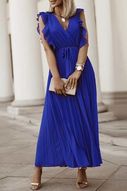 Elegante vestido plisado con escote en V y tirantes con volantes (6 colores)
