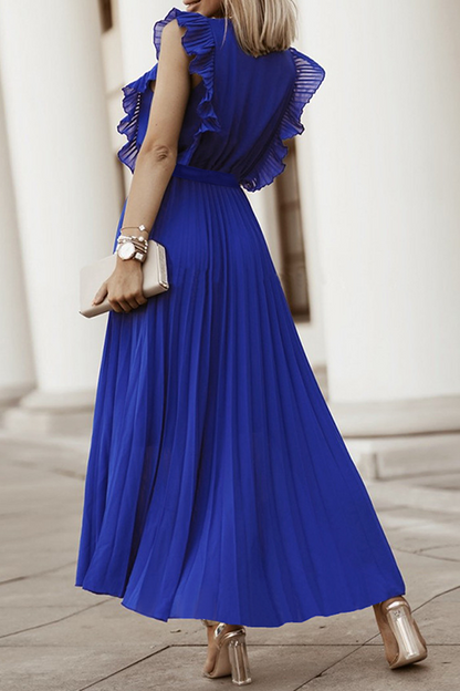 Elegante vestido plisado con escote en V y tirantes con volantes (6 colores)