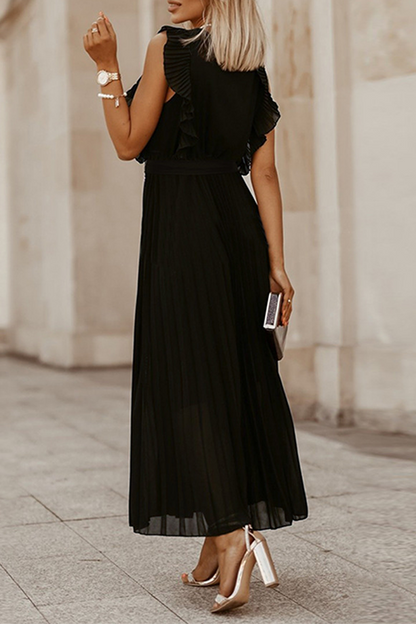 Elegante vestido plisado con escote en V y tirantes con volantes (6 colores)