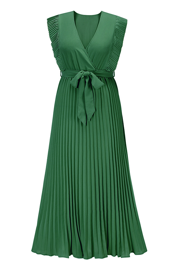 Elegante vestido plisado con escote en V y tirantes con volantes (6 colores)