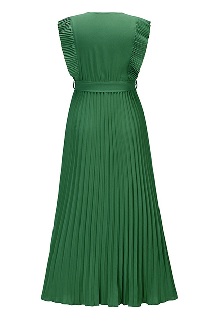Elegante vestido plisado con escote en V y tirantes con volantes (6 colores)