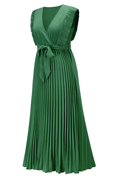Elegante vestido plisado con escote en V y tirantes con volantes (6 colores)