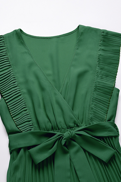 Elegante vestido plisado con escote en V y tirantes con volantes (6 colores)