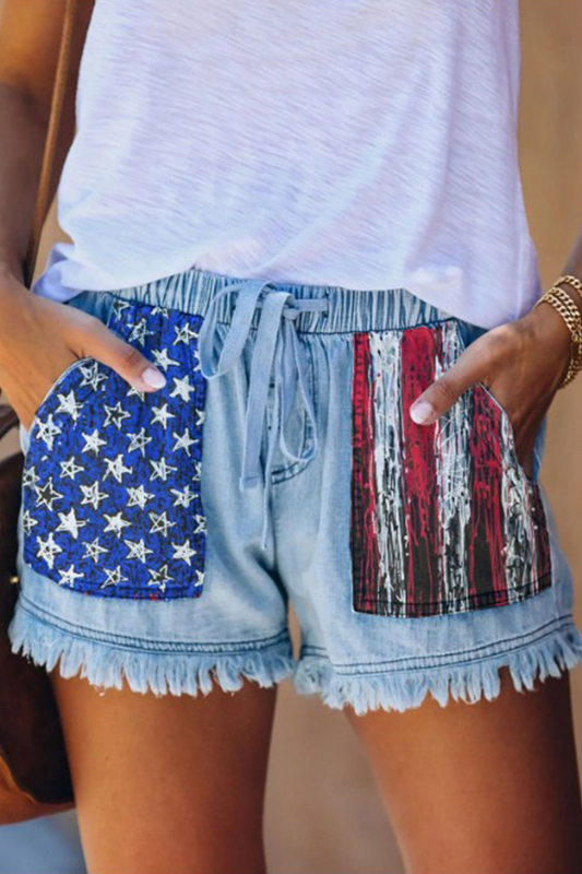 Pantalones de patchwork con frenillo y borlas de estrellas