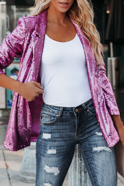 Prenda exterior tipo cárdigan con cuello de lentejuelas y patchwork urbano (8 colores)