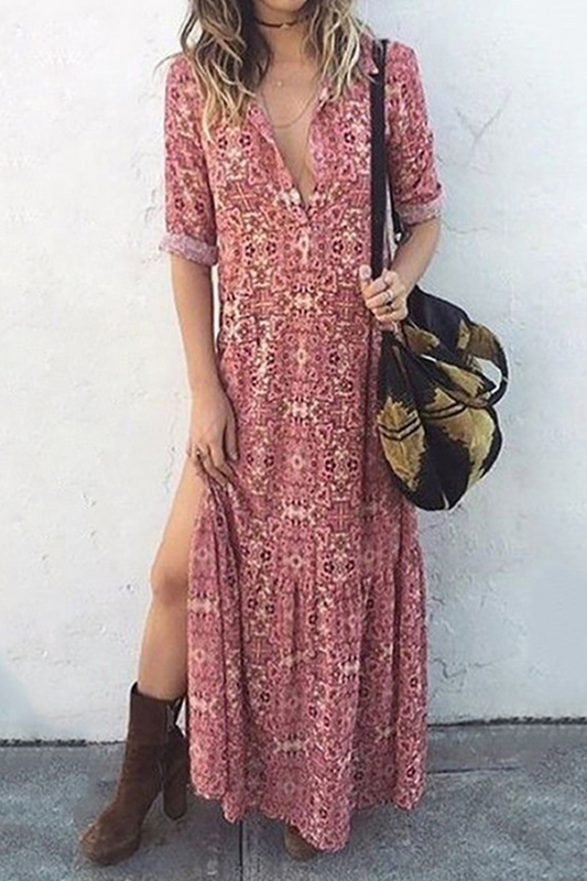 Vestidos rectos con cuello vuelto y estampado casual