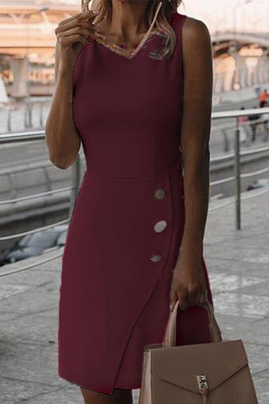 Vestido informal irregular con cuello cuadrado y hebilla sólida (5 colores)