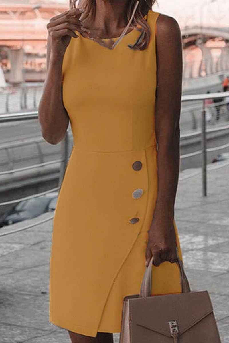 Vestido informal irregular con cuello cuadrado y hebilla sólida (5 colores)
