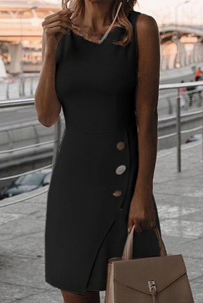 Vestido informal irregular con cuello cuadrado y hebilla sólida (5 colores)