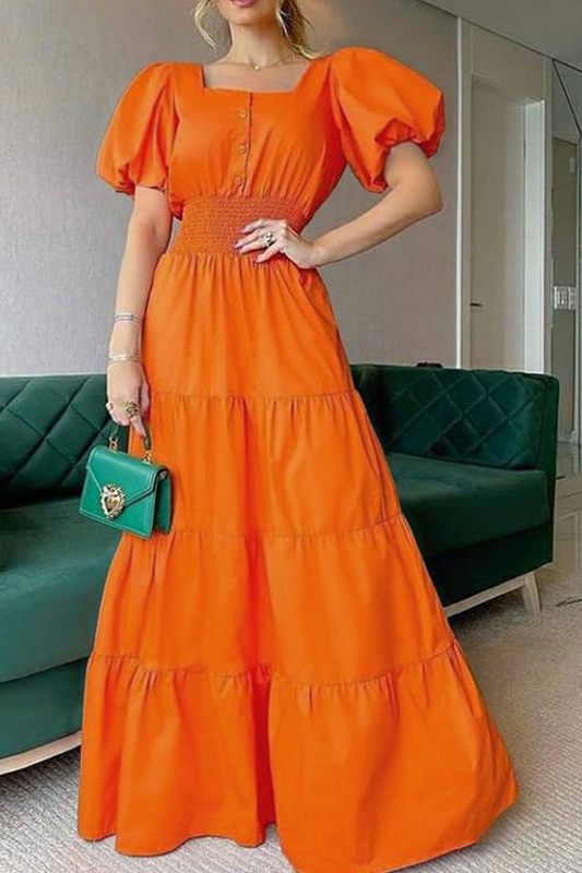 Vestidos casuales de patchwork liso con cuello cuadrado y falda pastel (3 colores)