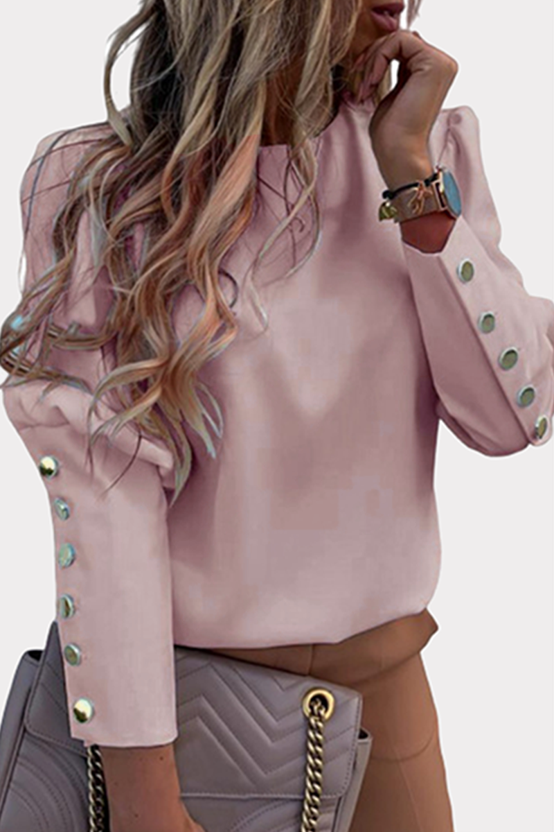 Blusas elegantes de cuello redondo con hebilla y patchwork sólido (3 colores)