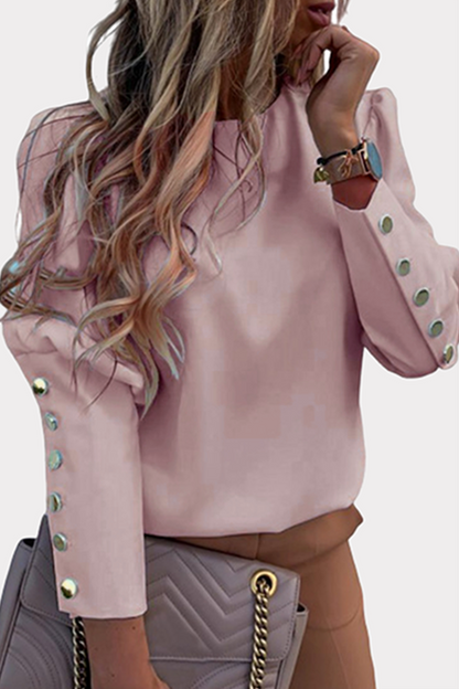 Blusas elegantes de cuello redondo con hebilla y patchwork sólido (3 colores)