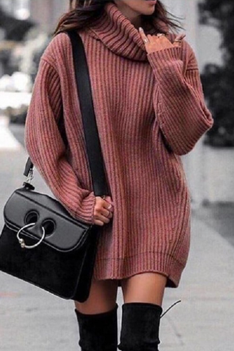 Vestidos casuales de cuello alto básico con abertura en la parte superior