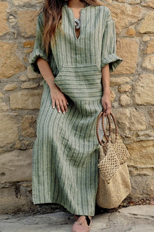 Vestidos casuales rectos con escote en V y rayas divididas (3 colores)