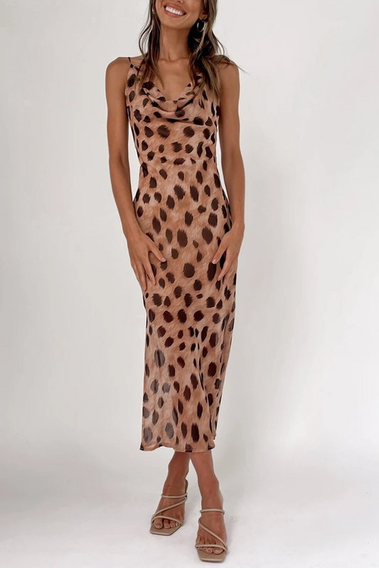 Vestidos sexis con falda tubo y tirantes finos con estampado animal de leopardo y patchwork