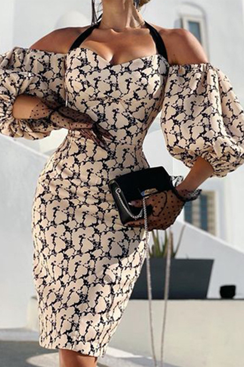 Vestidos sexis con falda tubo y cuello halter con abertura en la parte delantera y estampados