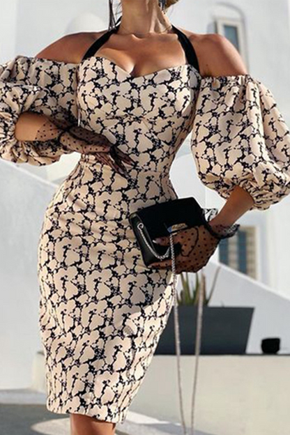 Vestidos sexis con falda tubo y cuello halter con abertura en la parte delantera y estampados