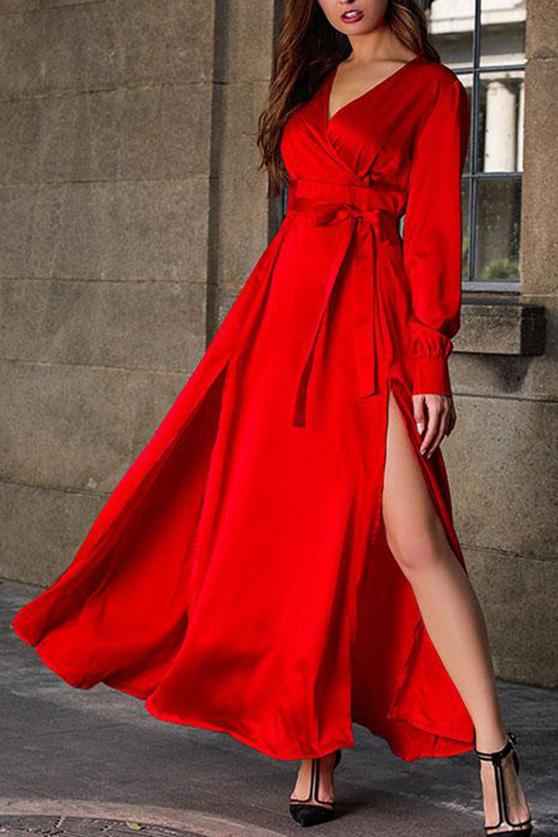 Vestido informal de corte irregular con escote en V y abertura lisa (3 colores)