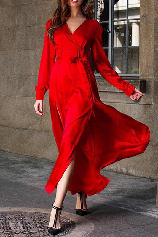 Vestido informal de corte irregular con escote en V y abertura lisa (3 colores)