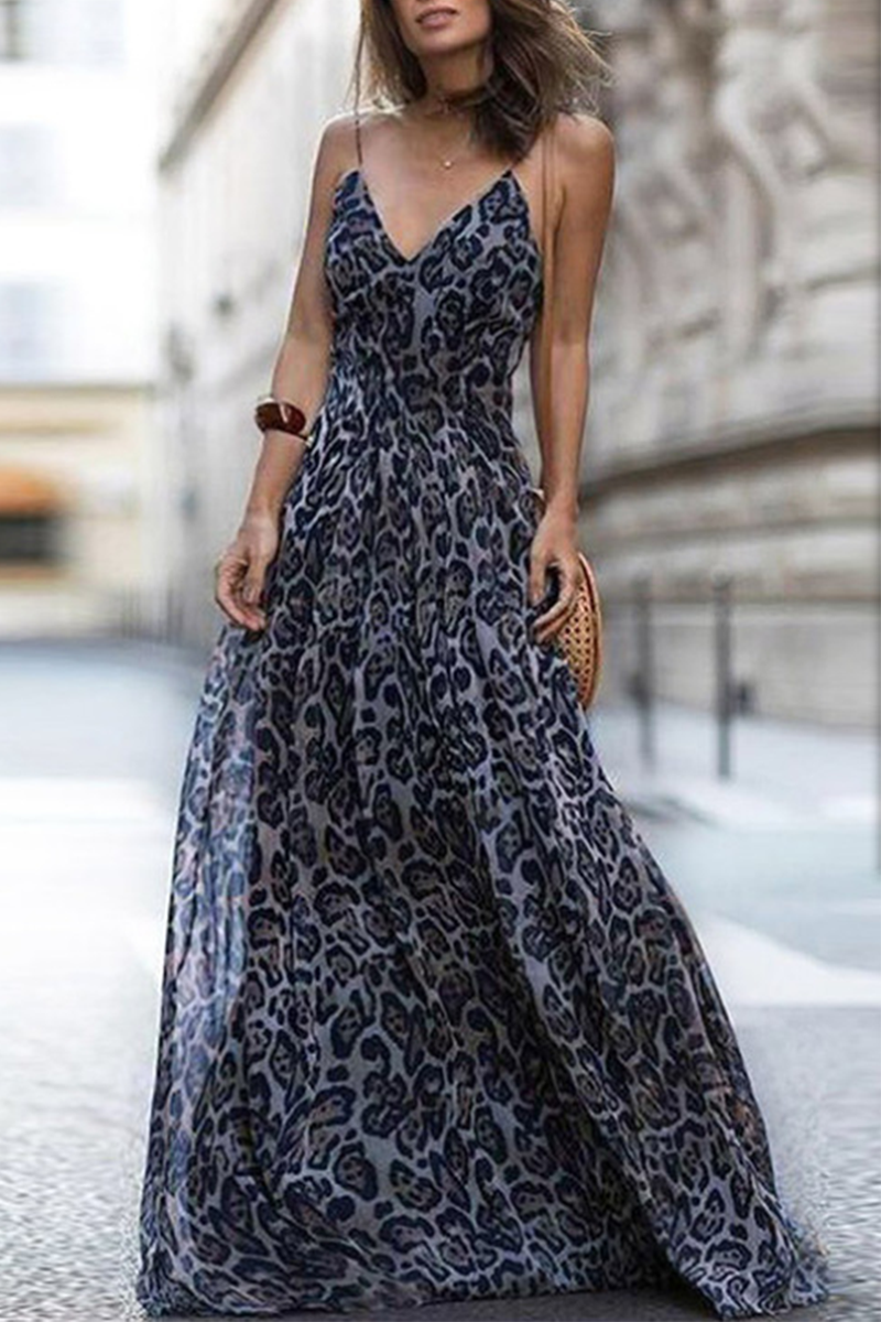 Vestidos sexis con falda de pastel y tirantes finos y abertura en la parte posterior de leopardo