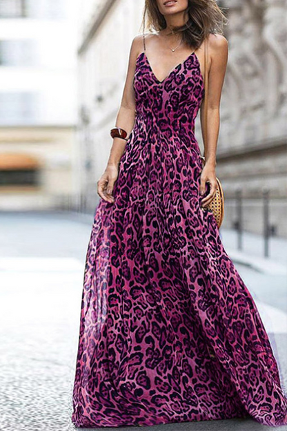 Vestidos sexis con falda de pastel y tirantes finos y abertura en la parte posterior de leopardo