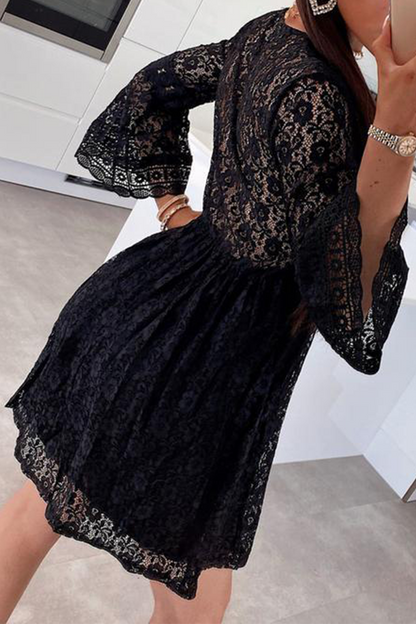 Vestidos casuales de encaje liso con cuello en V y falda pastel