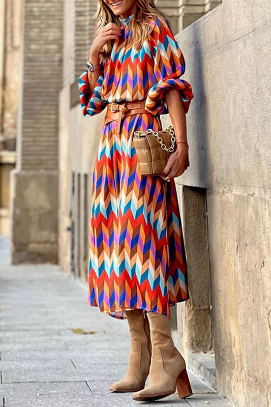 Vestidos rectos casuales con cuello alto y estampado de patchwork