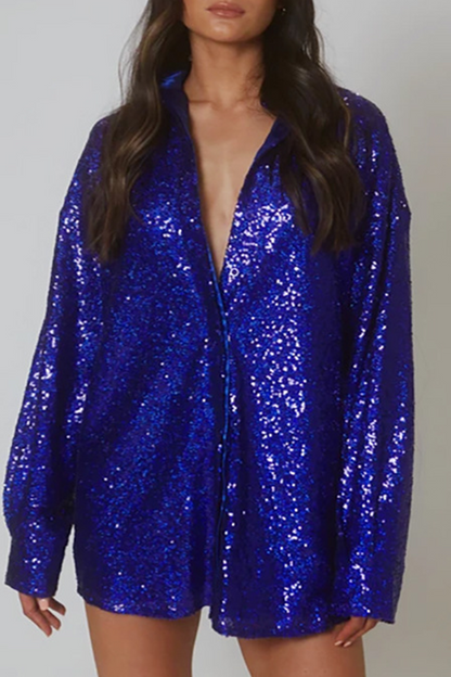 Vestido camisero informal con lentejuelas lisas (3 colores)