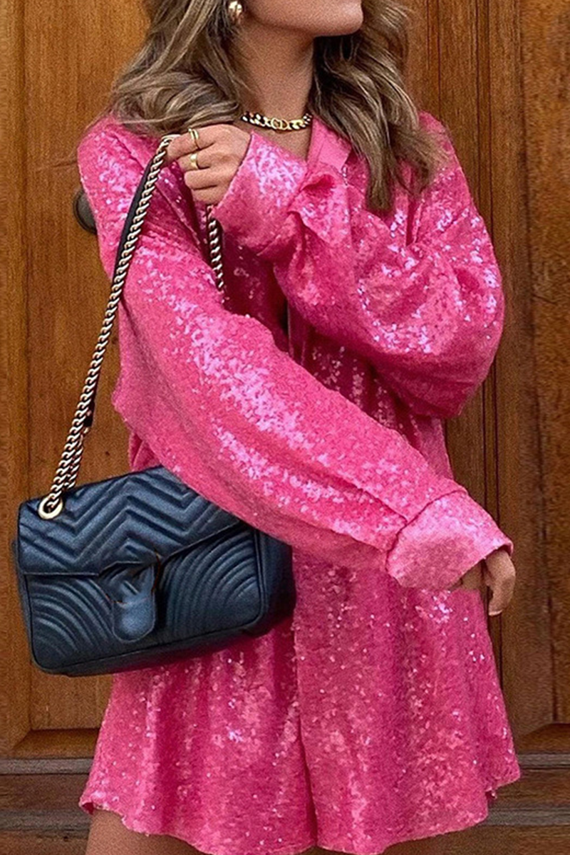 Vestido camisero informal con lentejuelas lisas (2 colores)