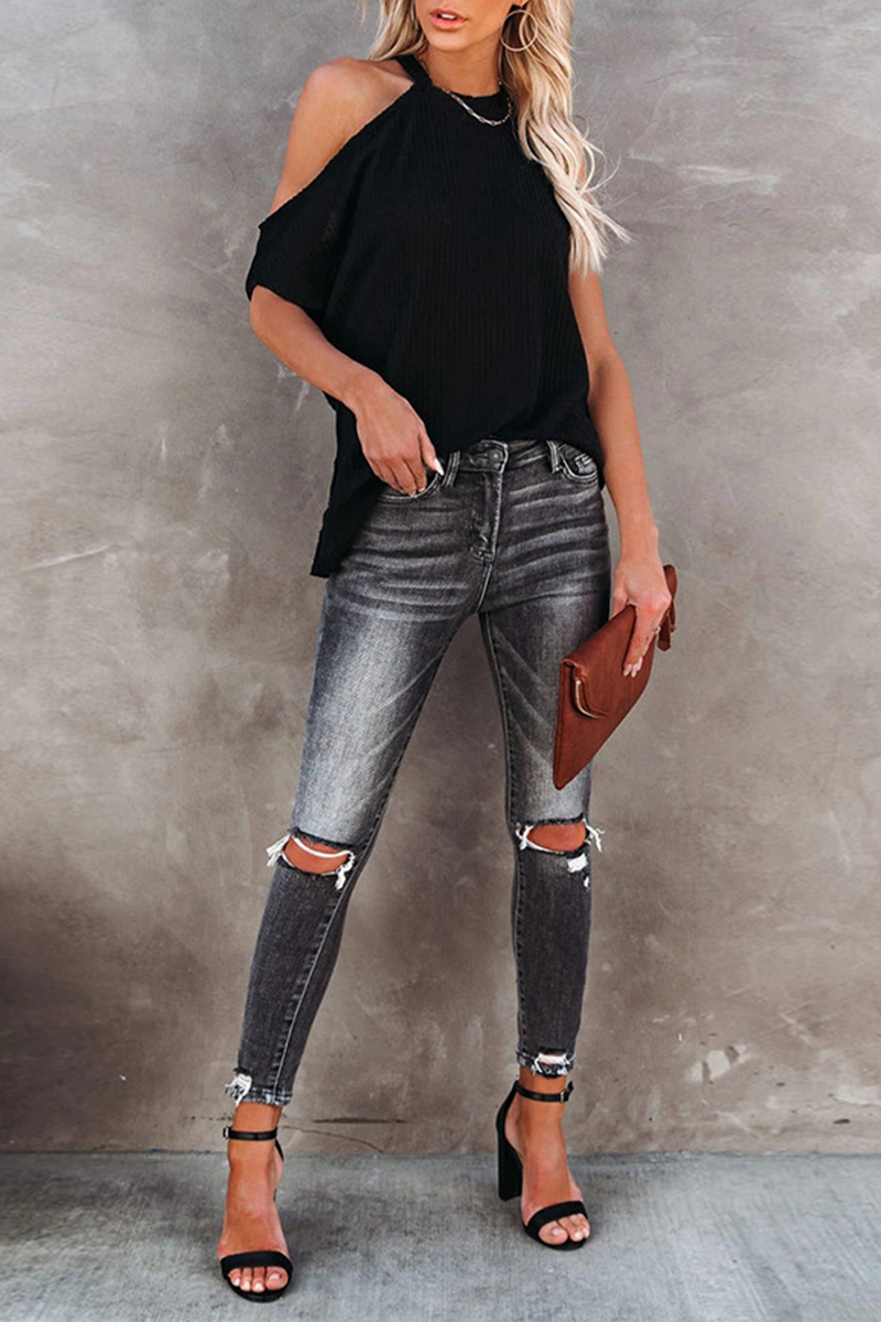 Camisetas casuales de moda con cuello redondo y parches lisos