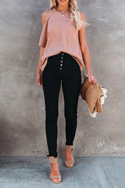 Camisetas casuales de moda con cuello redondo y parches lisos