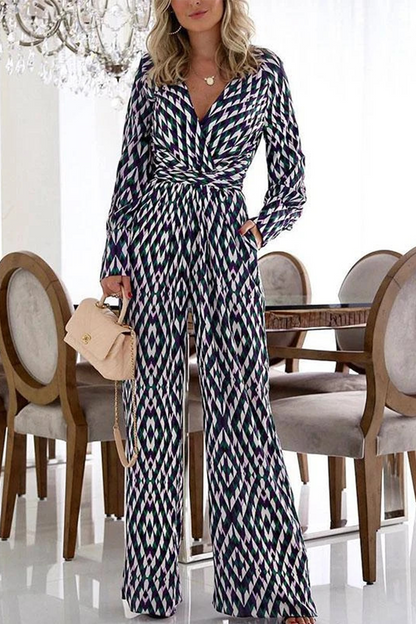 Monos casuales con cuello en V, corte de bota y estampado de patchwork