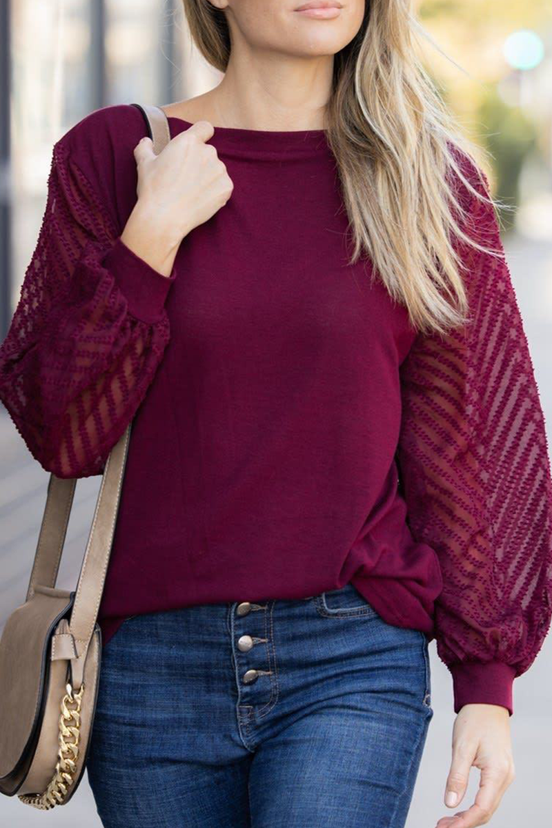 Tops de cuello redondo con parches sólidos de moda