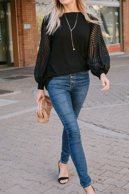 Tops de cuello redondo con parches sólidos de moda