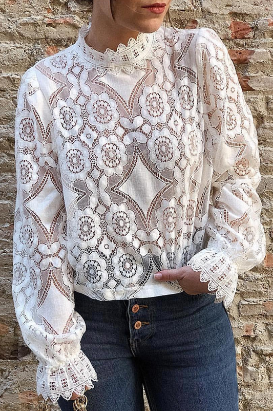 Tops de cuello alto de media caña con encaje y patchwork de moda