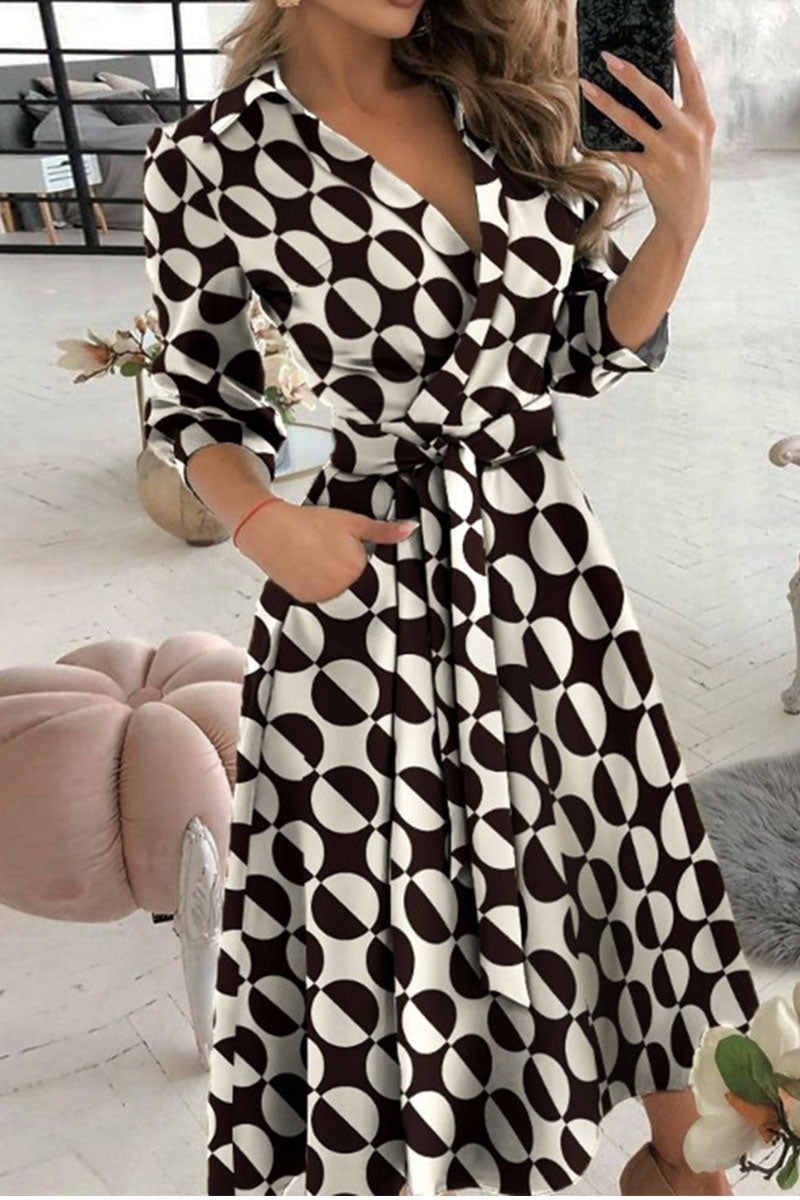 Vestidos casuales con cuello en V, estampados, patchwork y vendaje (6 colores)